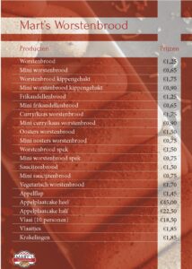 Menukaart Mart's Worstenbrood